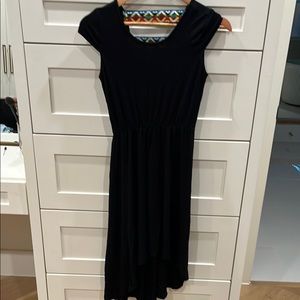 Eve Black A-Line Midi Dress Scoop Neck Cap Sleeves
